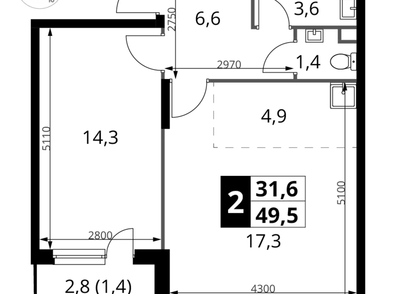 Mieszkanie 2 pokoi 50 m² Potapovo, Rosja