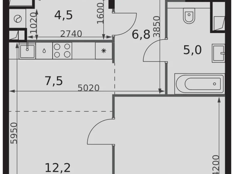 1 room apartment 51 m² Moscow, Russia