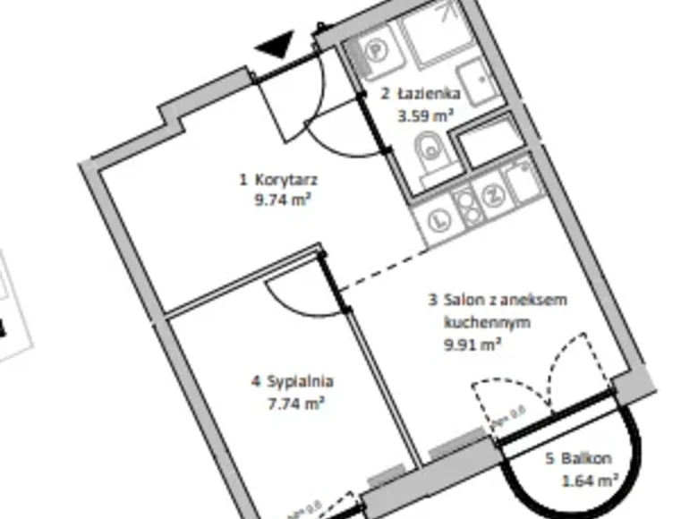 2 room apartment 31 m² Warsaw, Poland