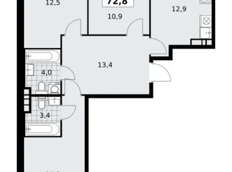 Apartamento 3 habitaciones 73 m² poselenie Sosenskoe, Rusia