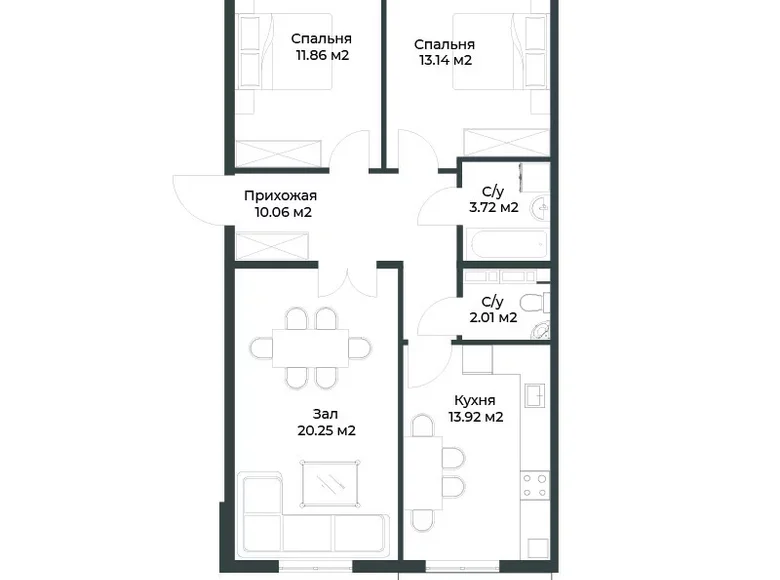 Квартира 3 комнаты 78 м² Ташкент, Узбекистан