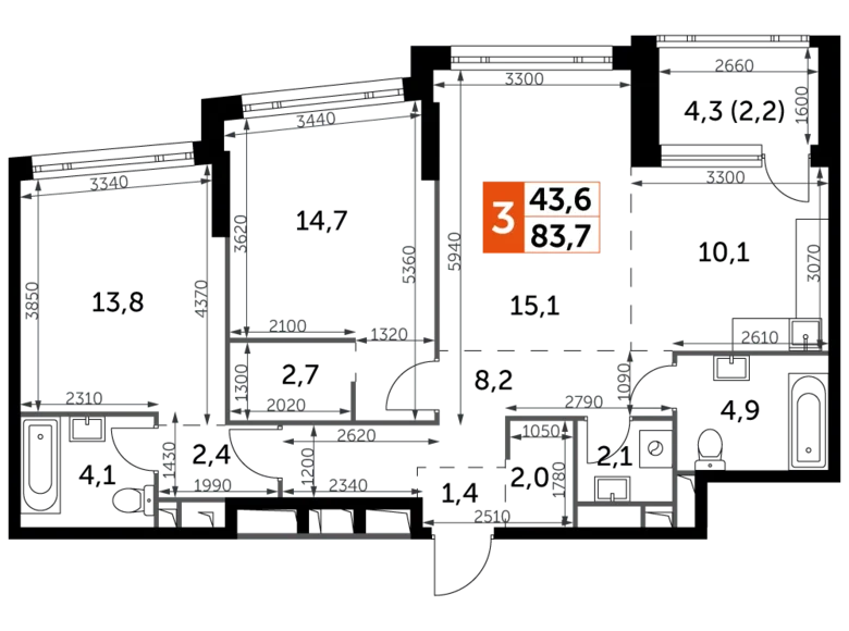 Mieszkanie 3 pokoi 84 m² Moskwa, Rosja