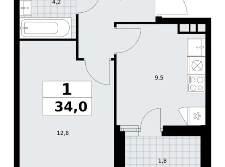 Wohnung 1 Zimmer 34 m² poselenie Sosenskoe, Russland