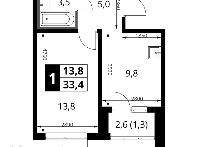 Apartamento 1 habitación 33 m² Sapronovo, Rusia