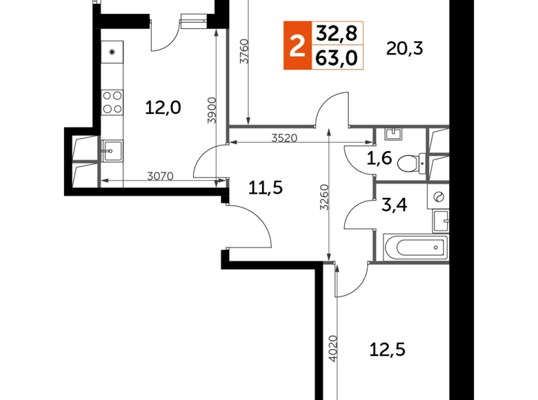 Wohnung 2 zimmer 63 m² Razvilka, Russland