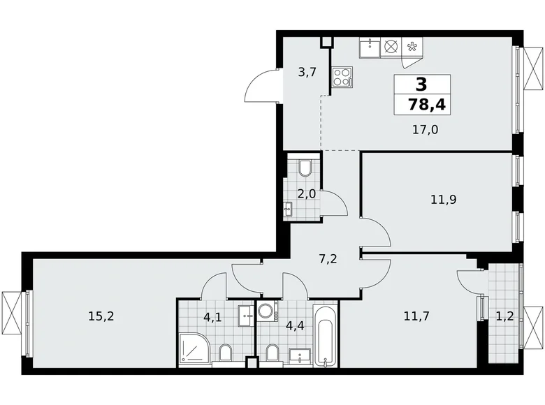 Apartamento 3 habitaciones 78 m² poselenie Sosenskoe, Rusia