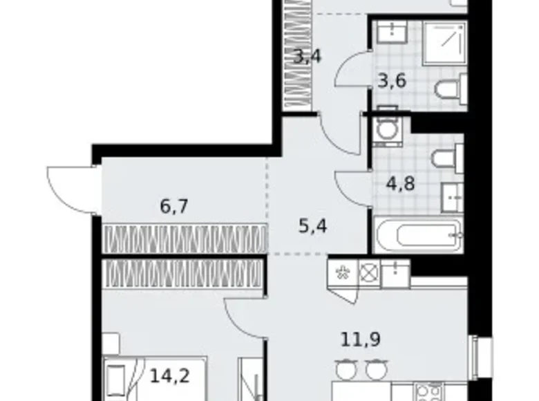 3 room apartment 81 m² Kommunarka, Russia