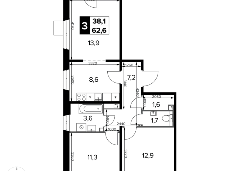 Apartamento 3 habitaciones 63 m² Jimki, Rusia