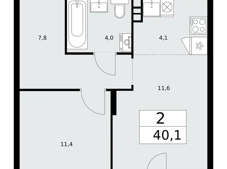 Mieszkanie 2 pokoi 40 m² poselenie Desenovskoe, Rosja