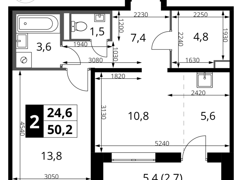 Квартира 2 комнаты 50 м² Сапроново, Россия