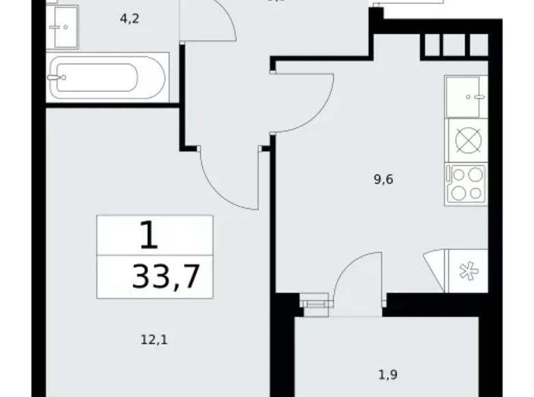 Apartamento 1 habitación 34 m² Moscú, Rusia