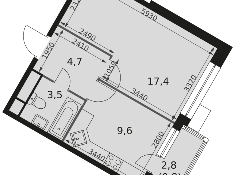 1 room apartment 36 m² Moscow, Russia