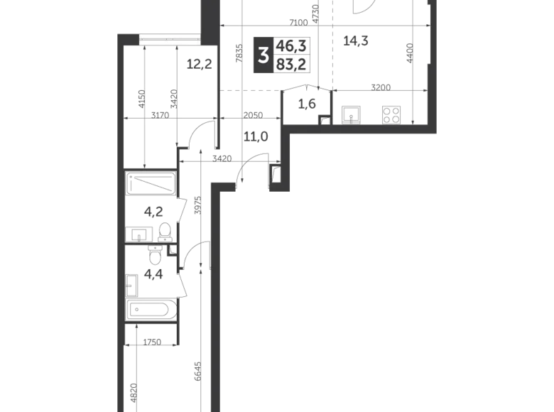 Appartement 3 chambres 83 m² North-Eastern Administrative Okrug, Fédération de Russie