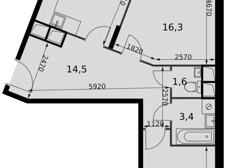 Mieszkanie 2 pokoi 63 m² Razvilka, Rosja