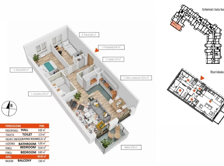 Wohnung 3 Zimmer 67 m² Krakau, Polen