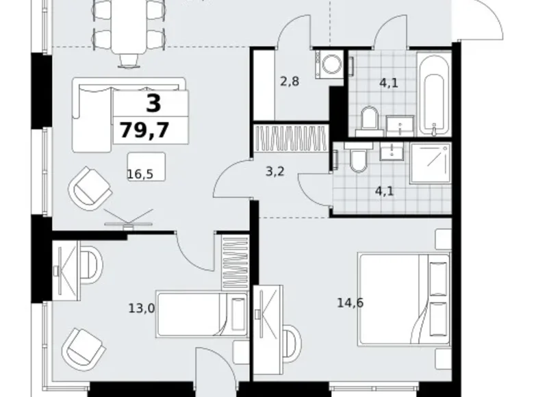 Квартира 3 комнаты 80 м² район Коммунарка, Россия