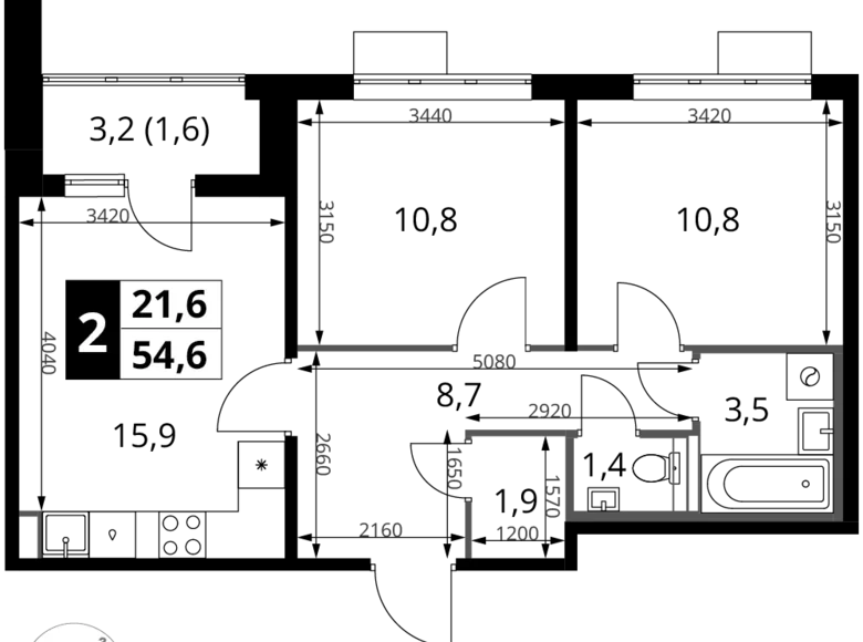 Appartement 2 chambres 55 m² Khimki, Fédération de Russie