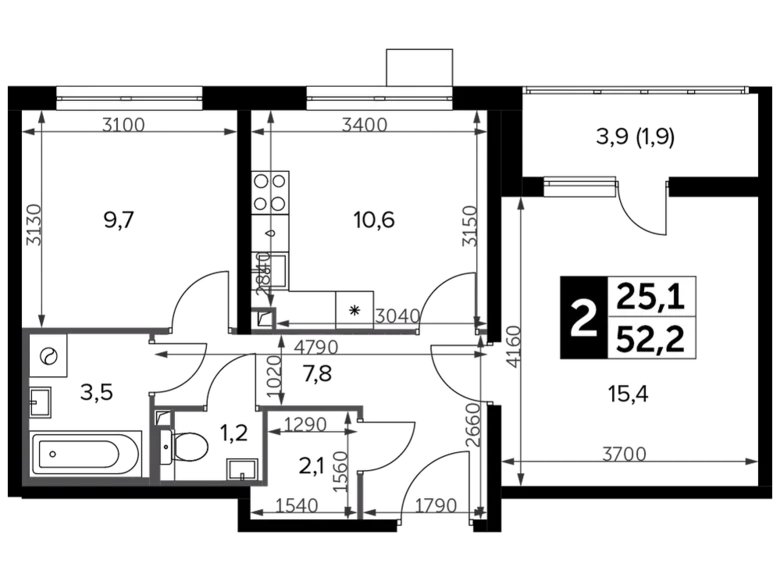 Wohnung 2 zimmer 53 m² Leninsky District, Russland