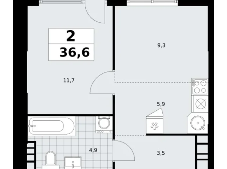 Mieszkanie 2 pokoi 37 m² South-Western Administrative Okrug, Rosja