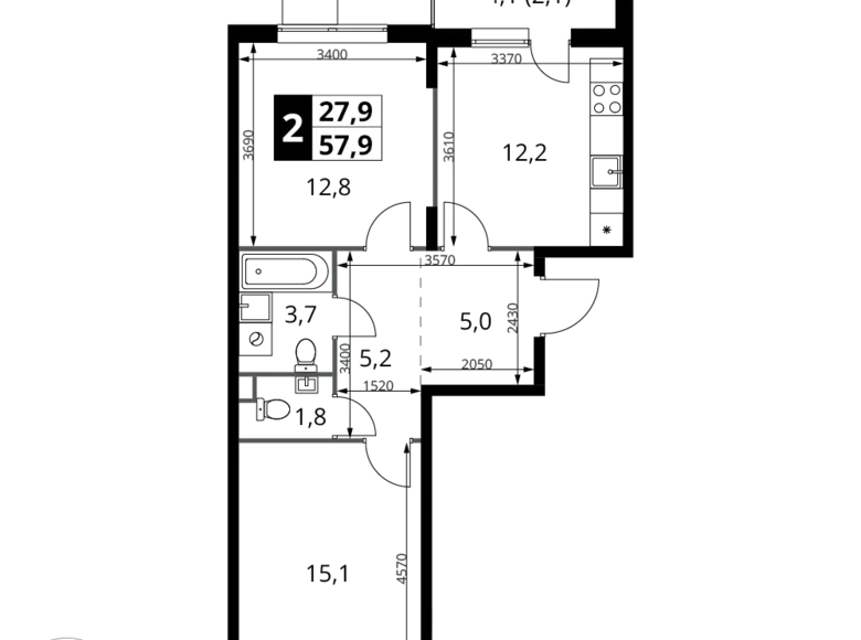 Квартира 2 комнаты 58 м² Химки, Россия