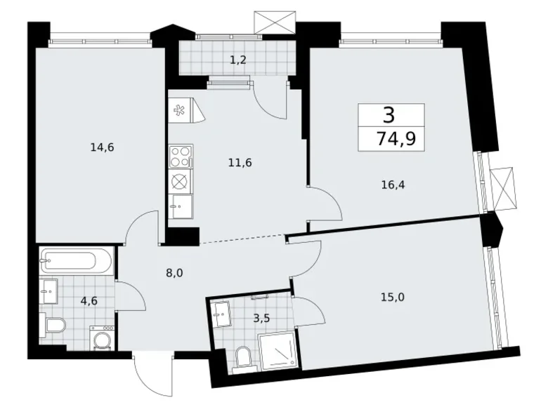 Квартира 3 комнаты 75 м² район Троицк, Россия