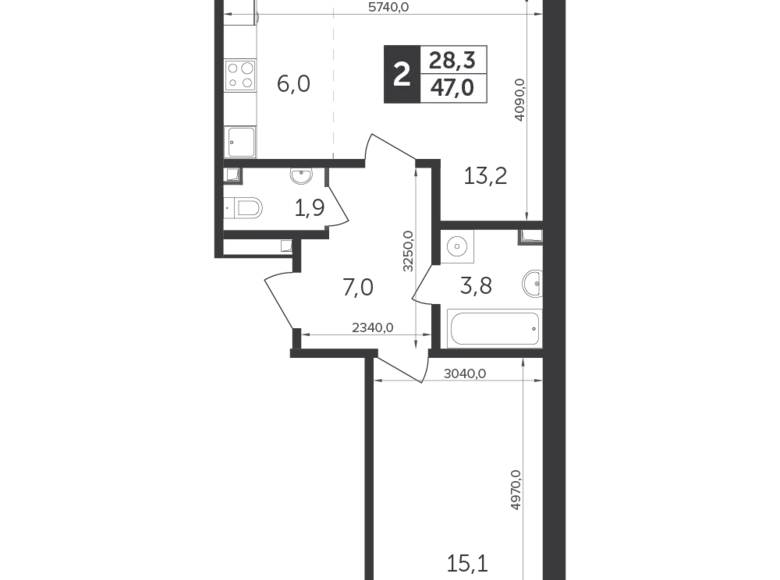 Apartamento 2 habitaciones 47 m² Veshki, Rusia