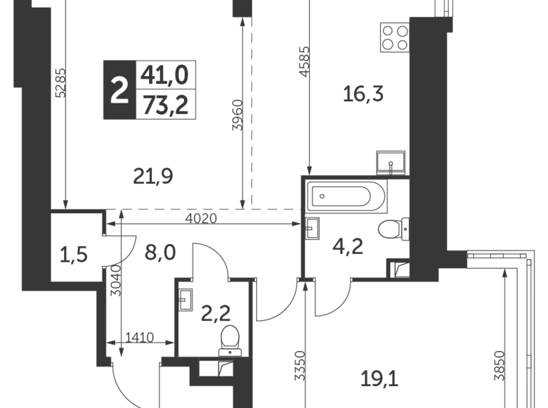 2 room apartment 73 m² Konkovo District, Russia