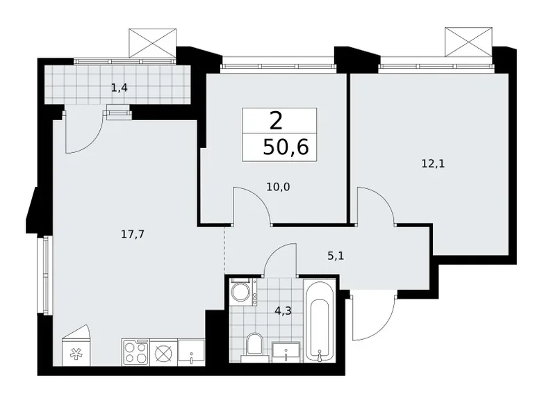 Wohnung 2 zimmer 51 m² Troizk, Russland