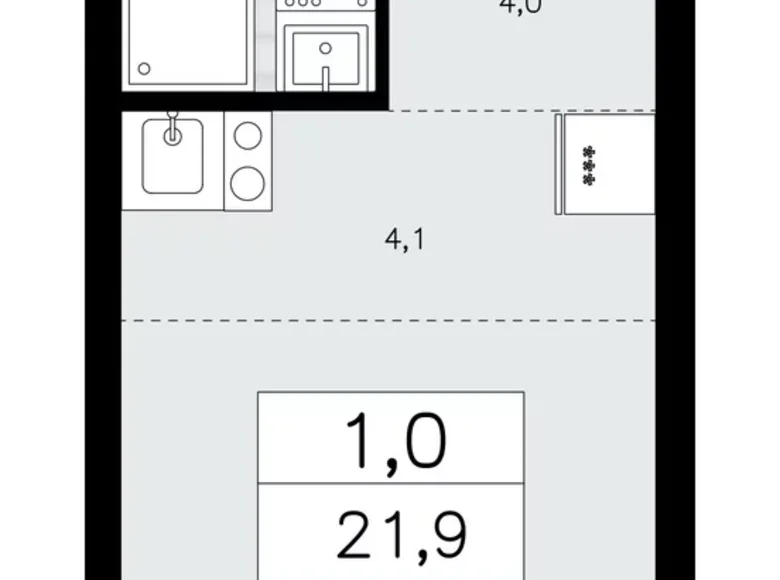 1 room apartment 22 m² Krasnoye Selo, Russia