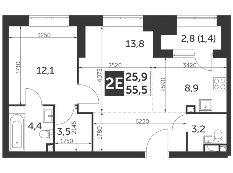 Mieszkanie 2 pokoi 56 m² North-Eastern Administrative Okrug, Rosja