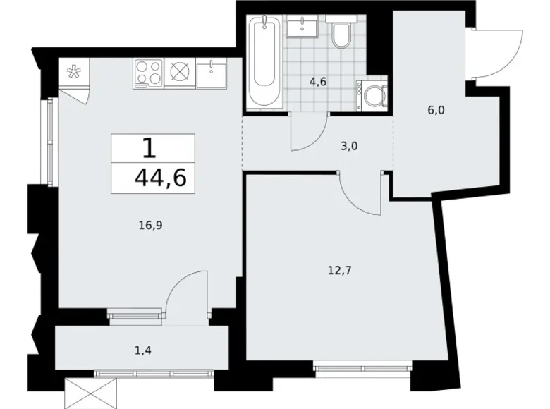 Квартира 1 комната 45 м² район Троицк, Россия