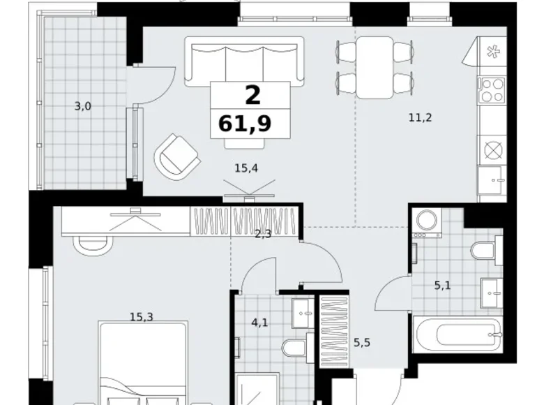 Wohnung 2 zimmer 62 m² Kommunarka, Russland
