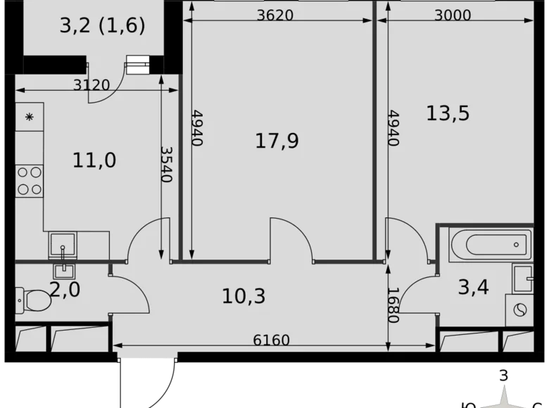 2 room apartment 60 m² Razvilka, Russia