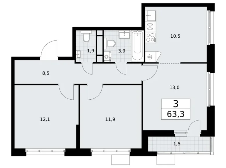 Wohnung 3 zimmer 63 m² Wnukowo, Russland