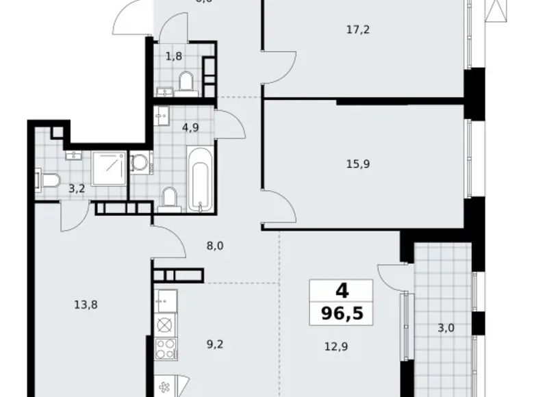 Apartamento 4 habitaciones 97 m² poselenie Sosenskoe, Rusia