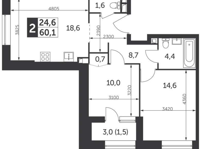 Apartamento 2 habitaciones 60 m² North-Eastern Administrative Okrug, Rusia