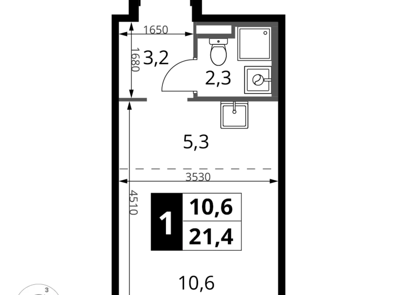 Studio 1 chambre 21 m² Potapovo, Fédération de Russie