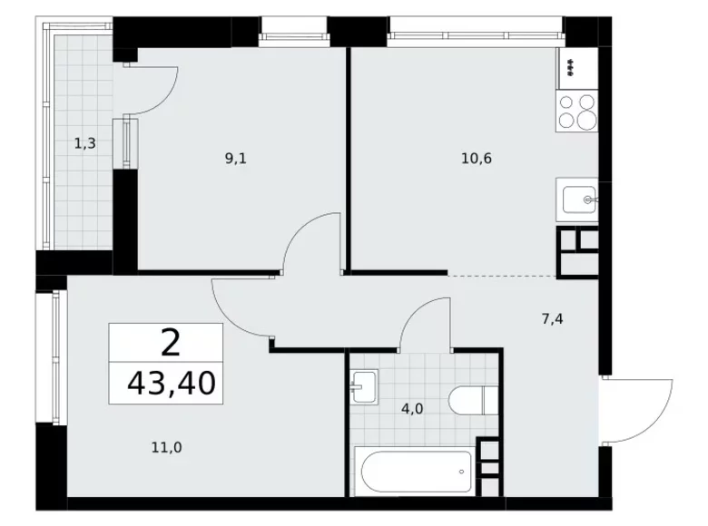 Apartamento 2 habitaciones 43 m² Postnikovo, Rusia