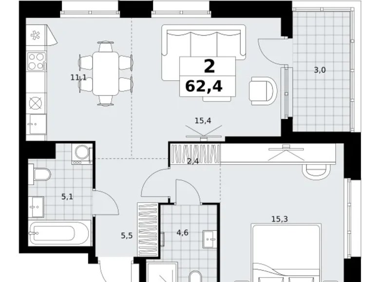 Wohnung 2 zimmer 62 m² Kommunarka, Russland