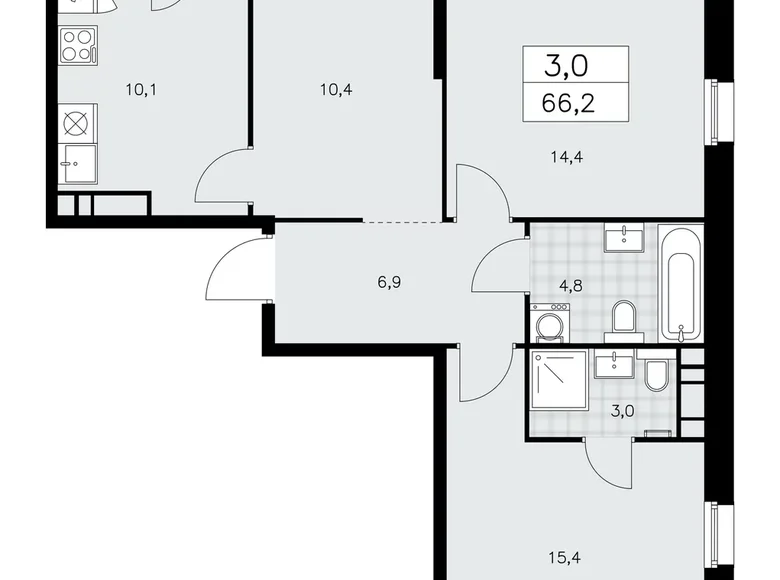 Appartement 3 chambres 66 m² poselenie Sosenskoe, Fédération de Russie
