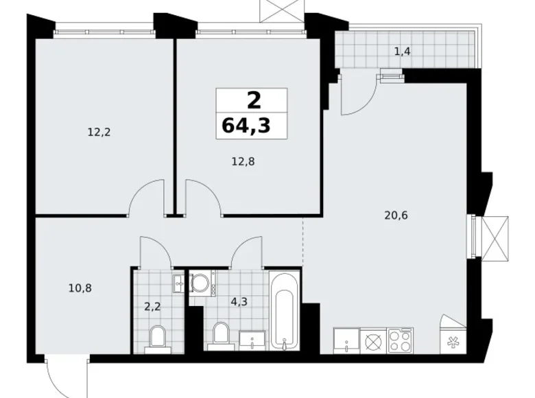 Wohnung 2 zimmer 64 m² Troizk, Russland