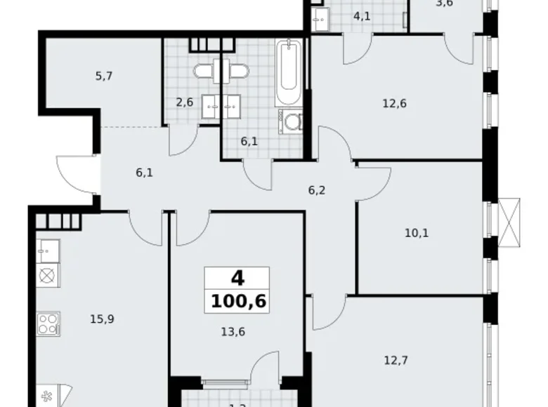 Mieszkanie 4 pokoi 101 m² South-Western Administrative Okrug, Rosja