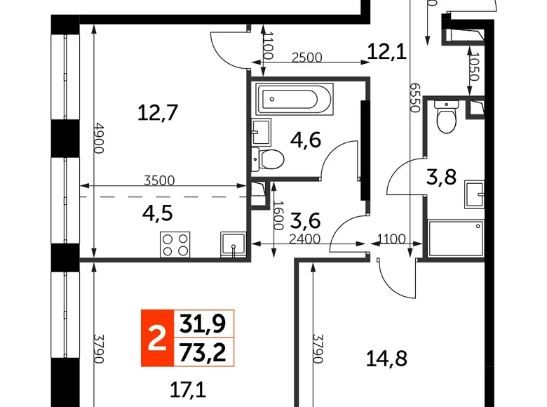 Mieszkanie 3 pokoi 73 m² North-Western Administrative Okrug, Rosja