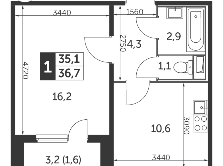 Appartement 1 chambre 37 m² Nekrasovka District, Fédération de Russie