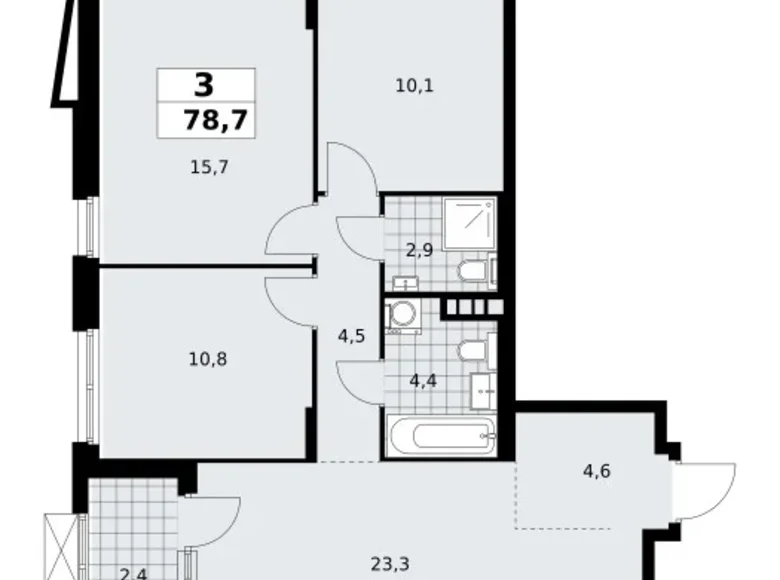 3 room apartment 79 m² poselenie Sosenskoe, Russia