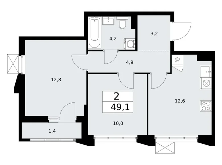 Mieszkanie 2 pokoi 49 m² Troick, Rosja