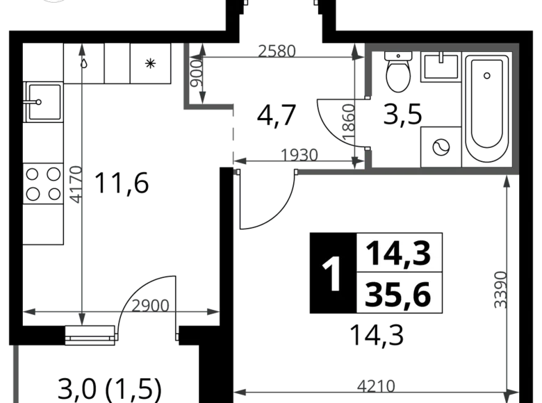 Wohnung 1 zimmer 36 m² Leninsky District, Russland