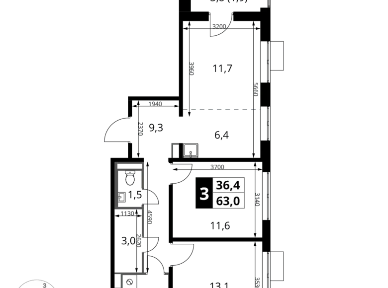 Apartamento 3 habitaciones 63 m² Potapovo, Rusia