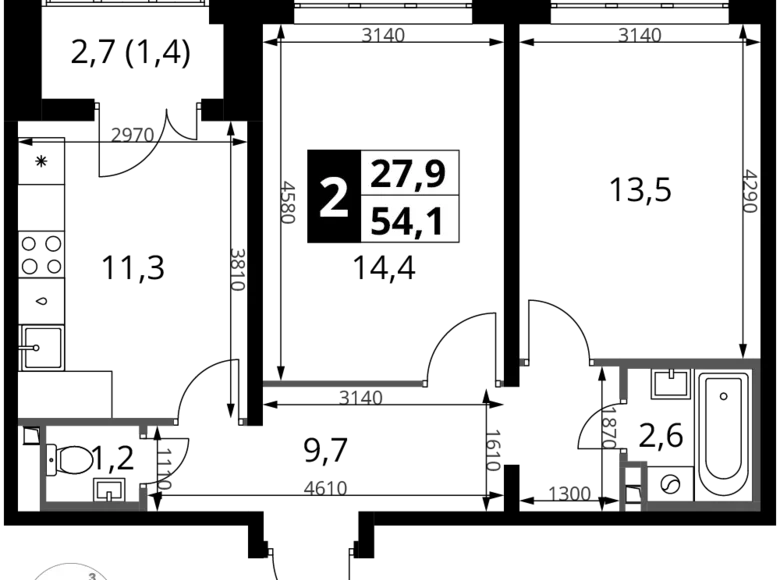 Квартира 2 комнаты 54 м² Potapovo, Россия