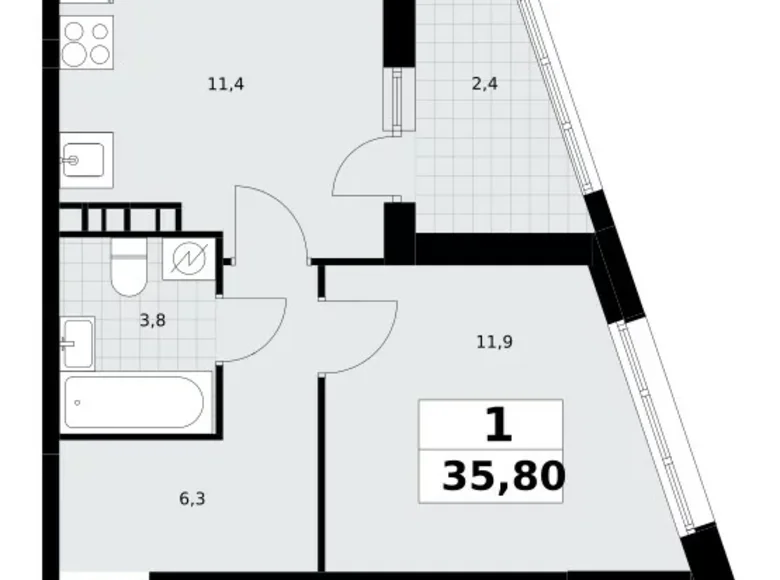 Квартира 1 комната 36 м² Postnikovo, Россия